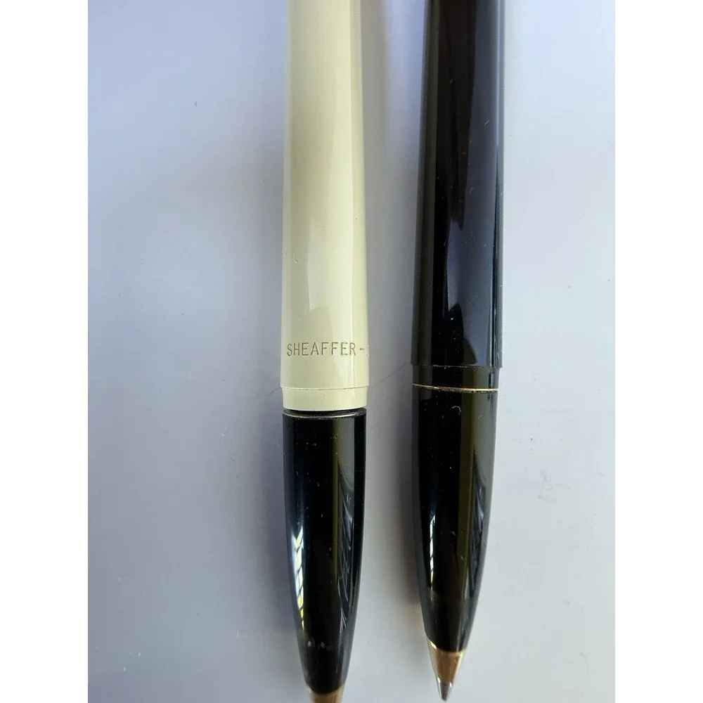 Sheaffer Ballpoint Desk Set - Black and White Pens with Black Marble Base